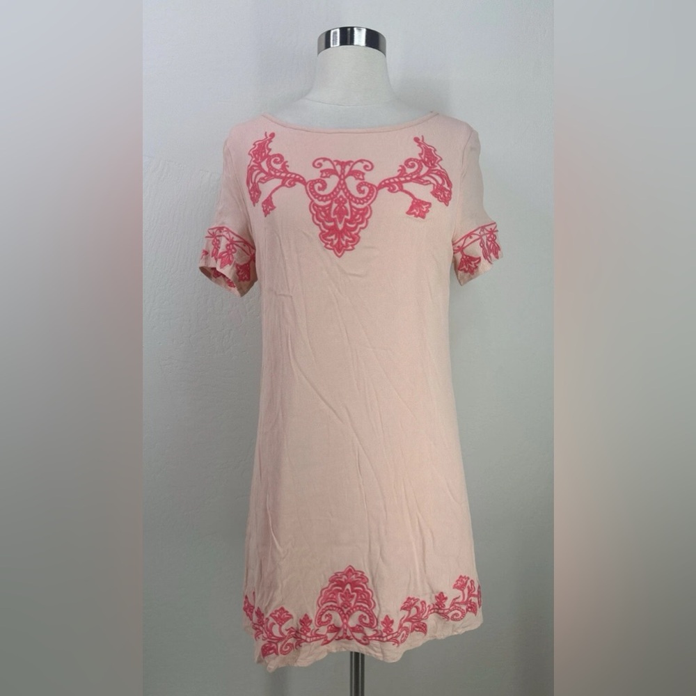 Lulus embroidered cap sleeves bohemian knee lenght exposed zipper dress